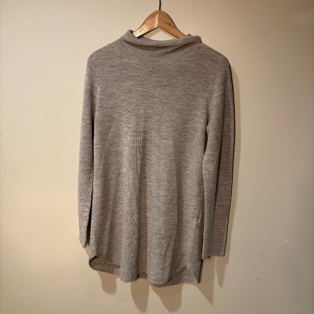 Eileen Fisher Merino Wool Turtleneck Sweater Tunic - Small, Oatmeal